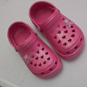 Kids Pink Clog Shoes with Heart Cutouts
